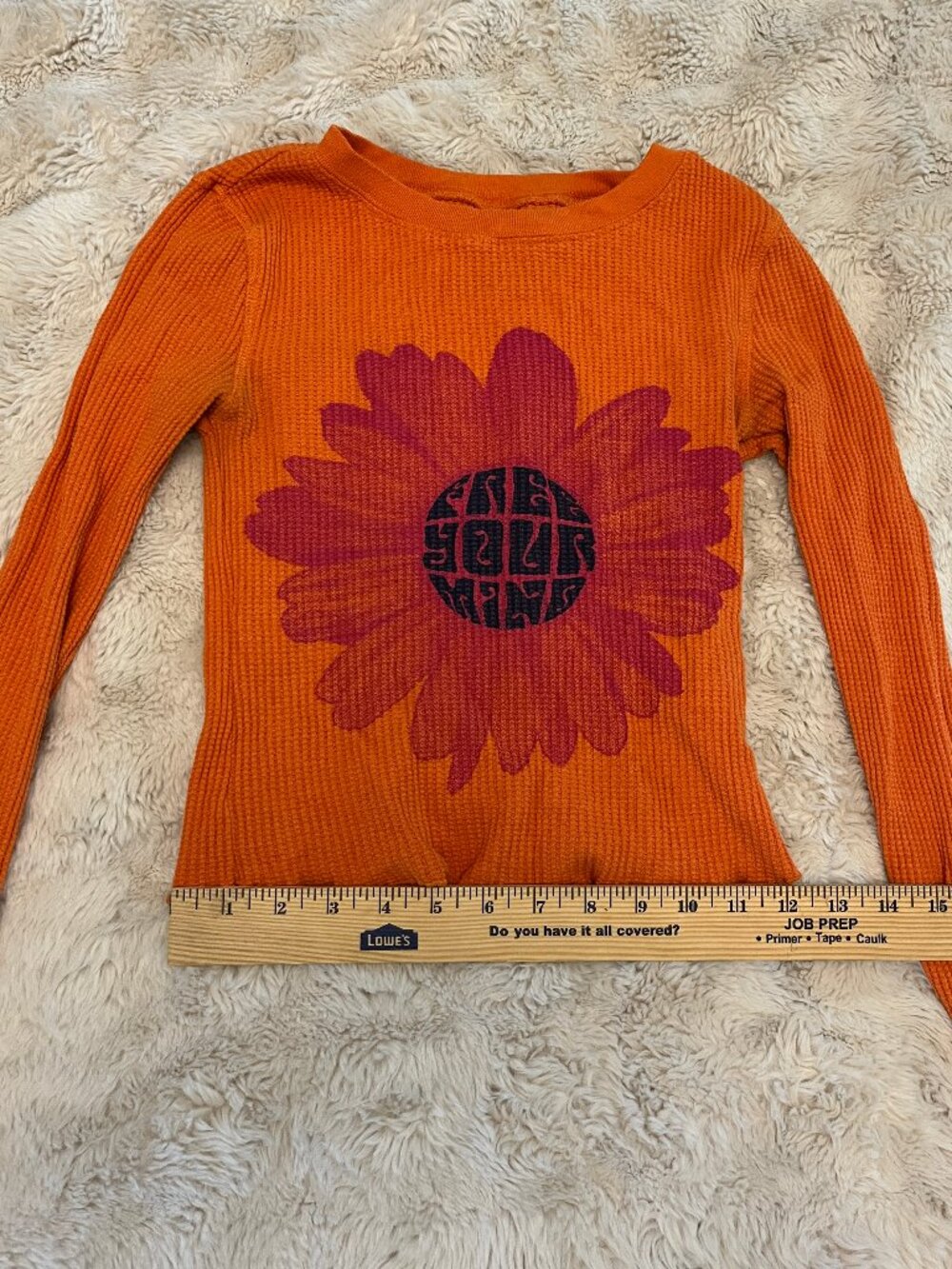 **Urban Outfitters Y2K Orange Flower Thermal Long Sleeve Top XS**